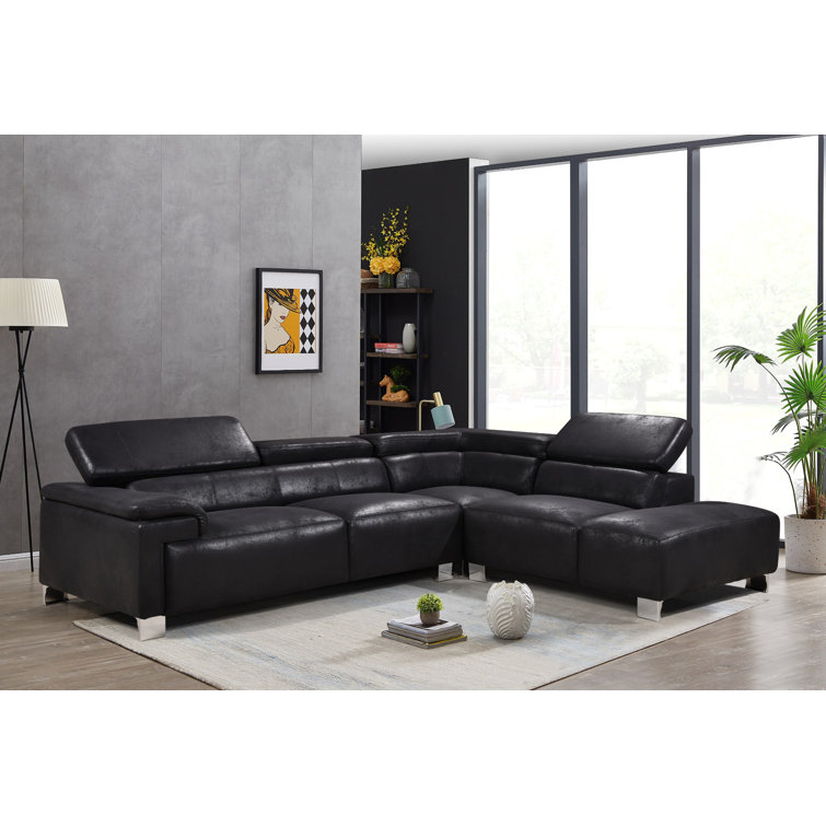 Wayfair black store leather sectional